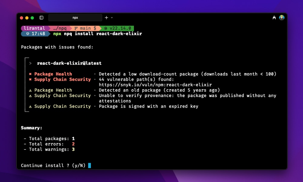 NPQ package security checker interface