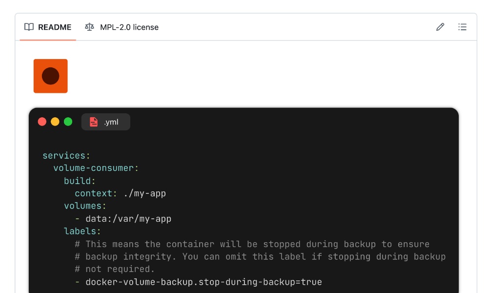 Docker volume backup configuration interface