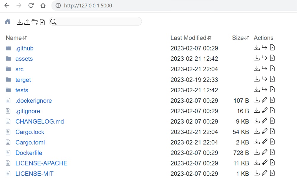 Dufs file server web interface