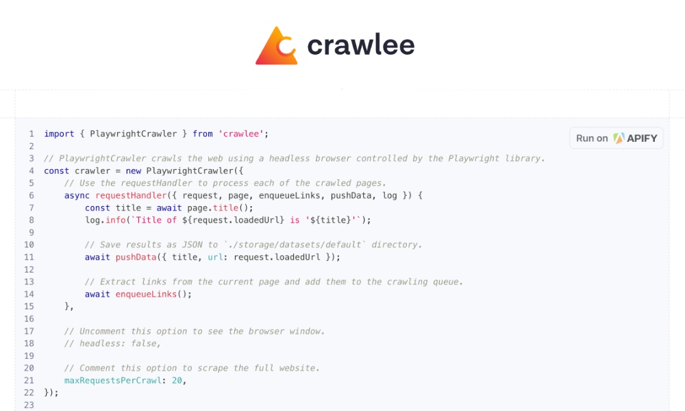 Crawlee web scraping utility interface