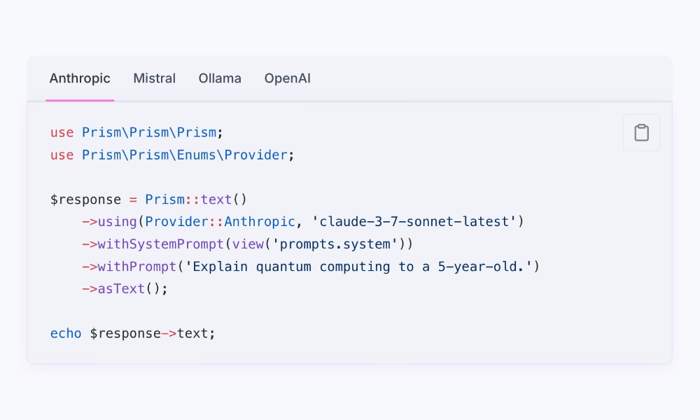 PrismPHP Laravel AI integration demo