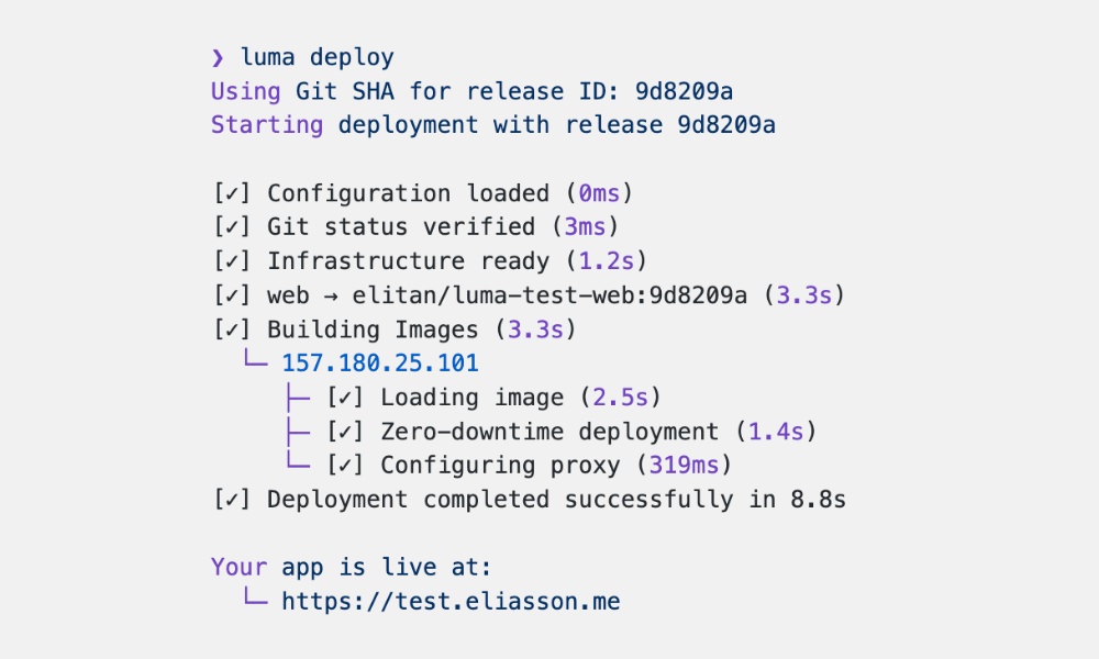 Luma Docker deployment interface