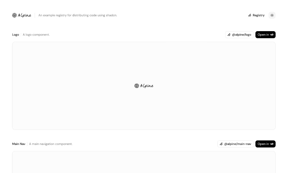 Alpine Registry shadcn components